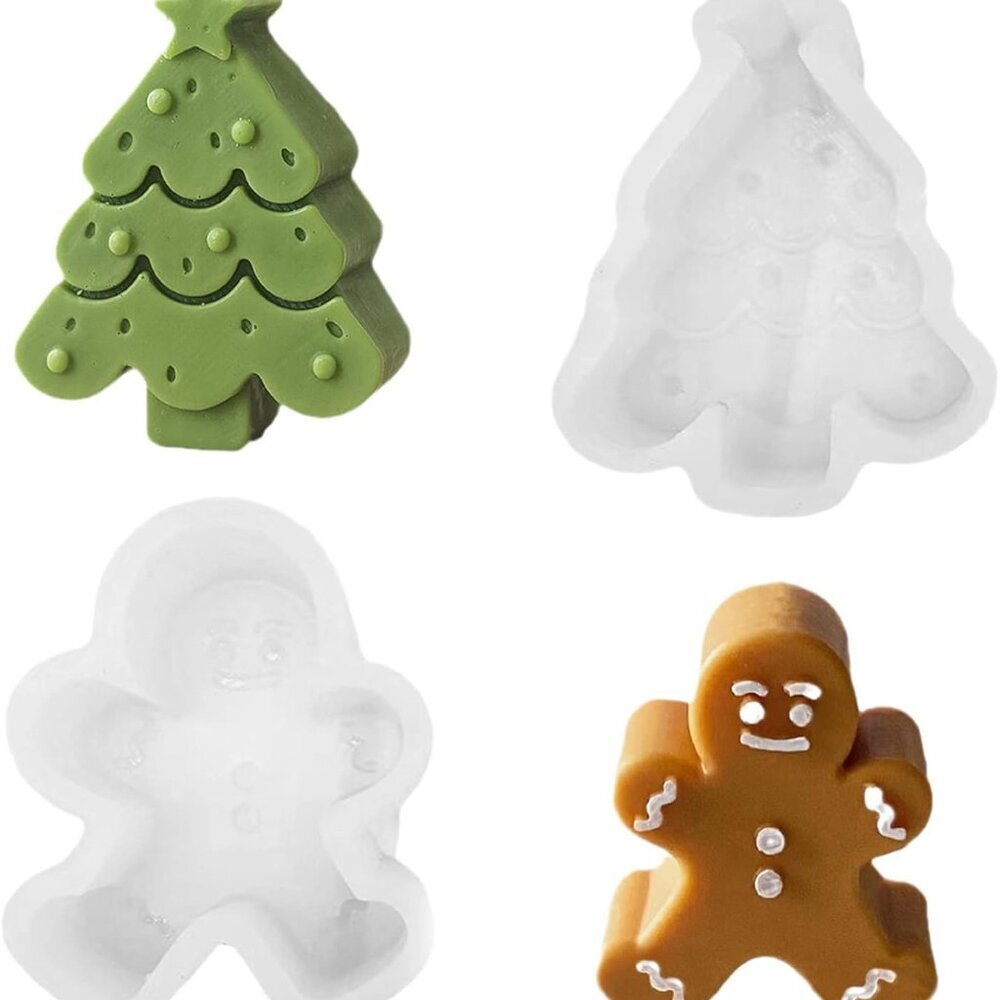 2-Pack Silicone Molds 3D Candle Molds, Christmas Tree + Gingerbread Man Mold,Chr